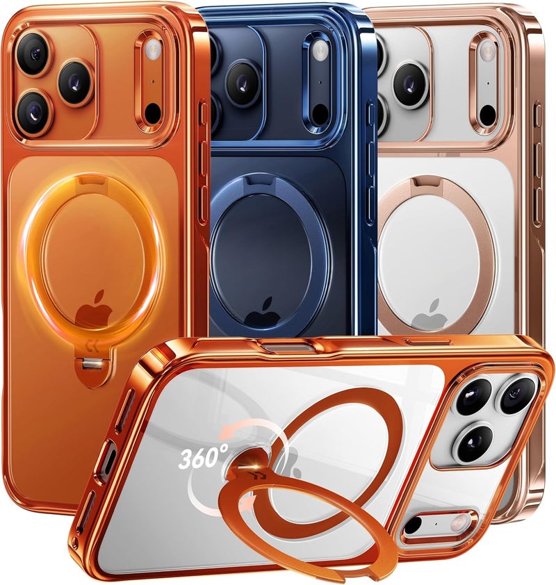 CASEKOO Cosmic Orange Glossy for iPhone 17 Pro Max Case [360 Spin Magnetic Stand][Fit for MagSafe][17FT Military Protection] Slim Polished Frame Titanium Alloy Sturdy Stand 6.9", Cosmic Orange - Image 1
